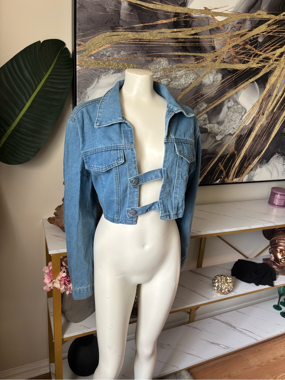 SHEIN Light Blue Cropped Jean Jacket